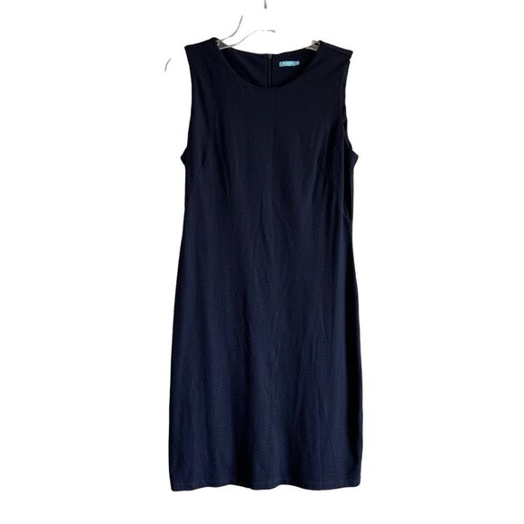 J McLaughlin Darcy Dress‎ Navy Herringbone Textured Bodycon Knee Length Size Med - Picture 1 of 11